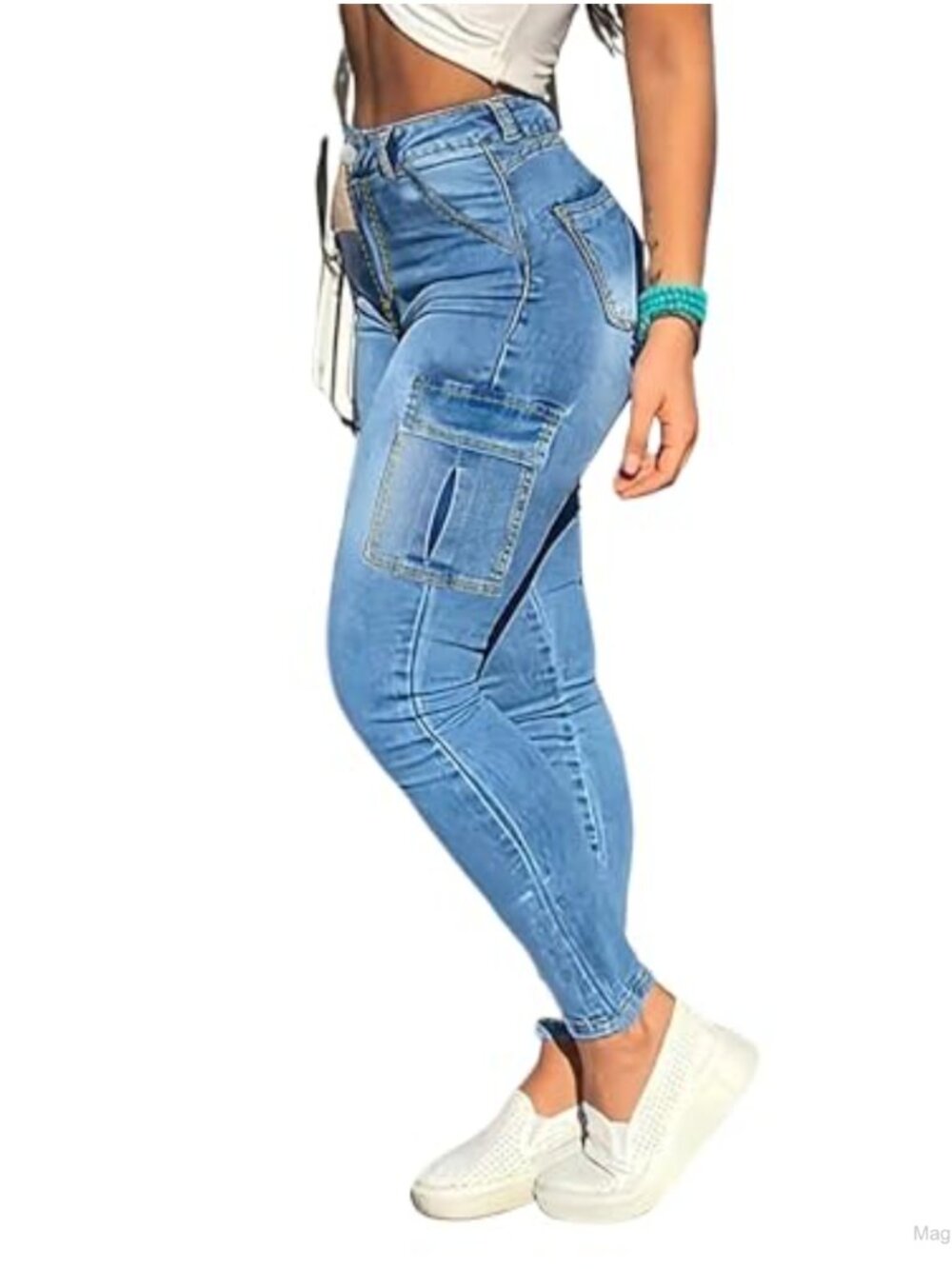 Women's High Waisted Skinny Cargo Jeans Stretchy Cotton Blend 6-Pocket Casual